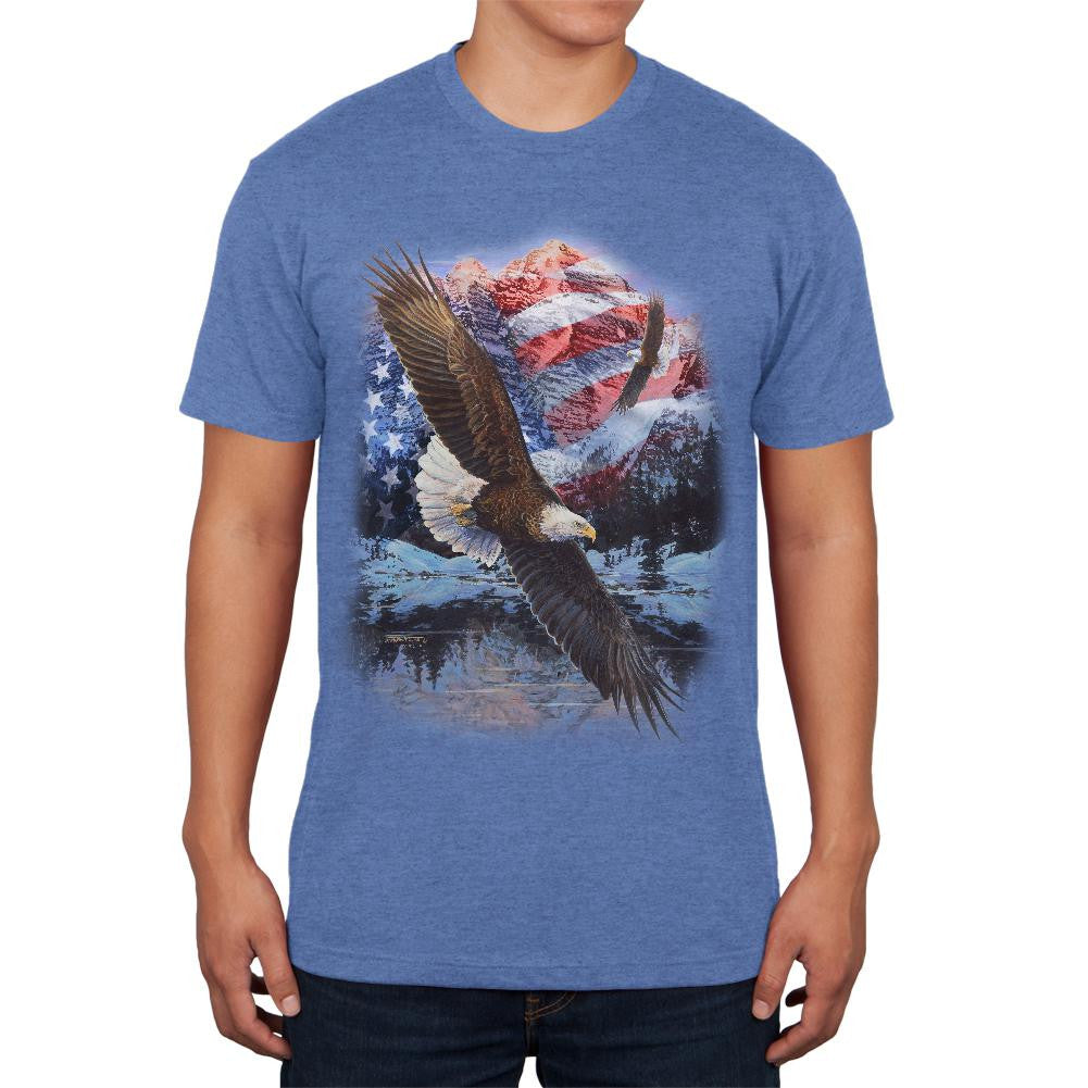 4th of July American Flag Bald Eagle Mens Soft T Shirt Men's T-Shirts Old Glory 2XL Heather Royal 