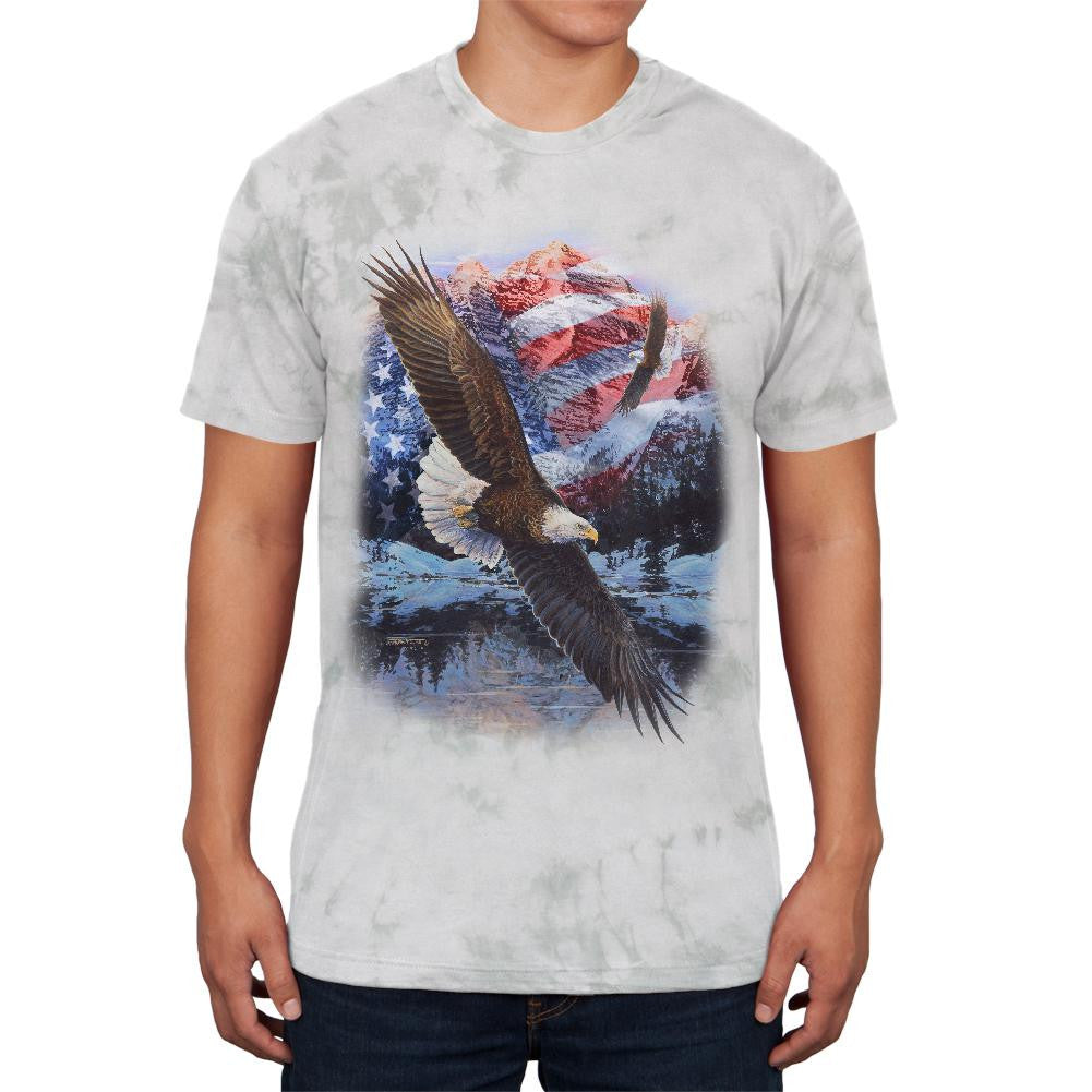 4th of July American Flag Bald Eagle Mens Soft T Shirt Men's T-Shirts Old Glory 2XL Solid White Triblend 