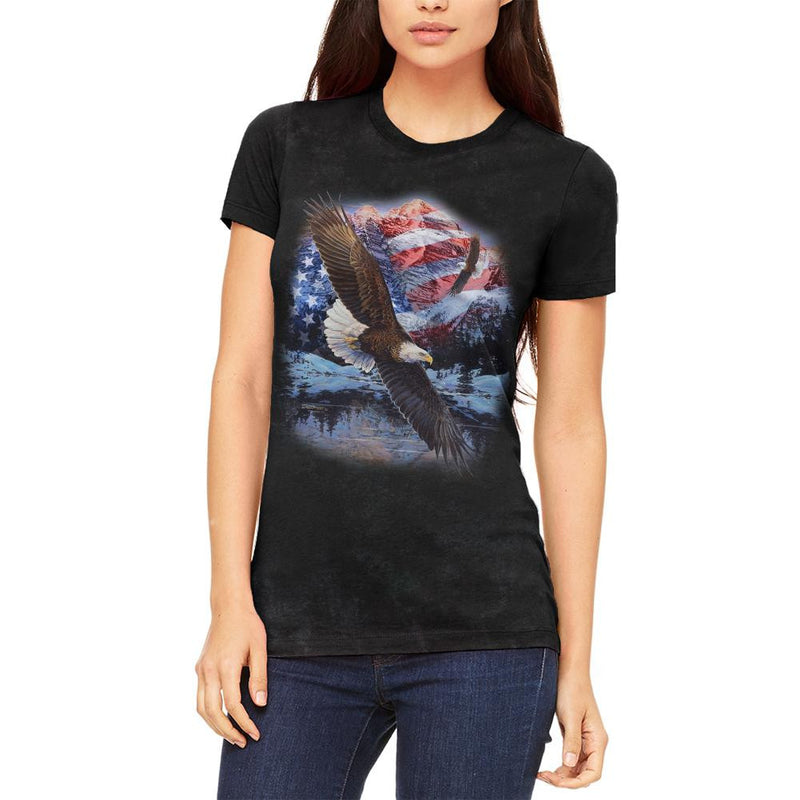 4th of July American Flag Bald Eagle Juniors Soft T Shirt Juniors T-Shirts Old Glory 2XL Charcoal Black Triblend 