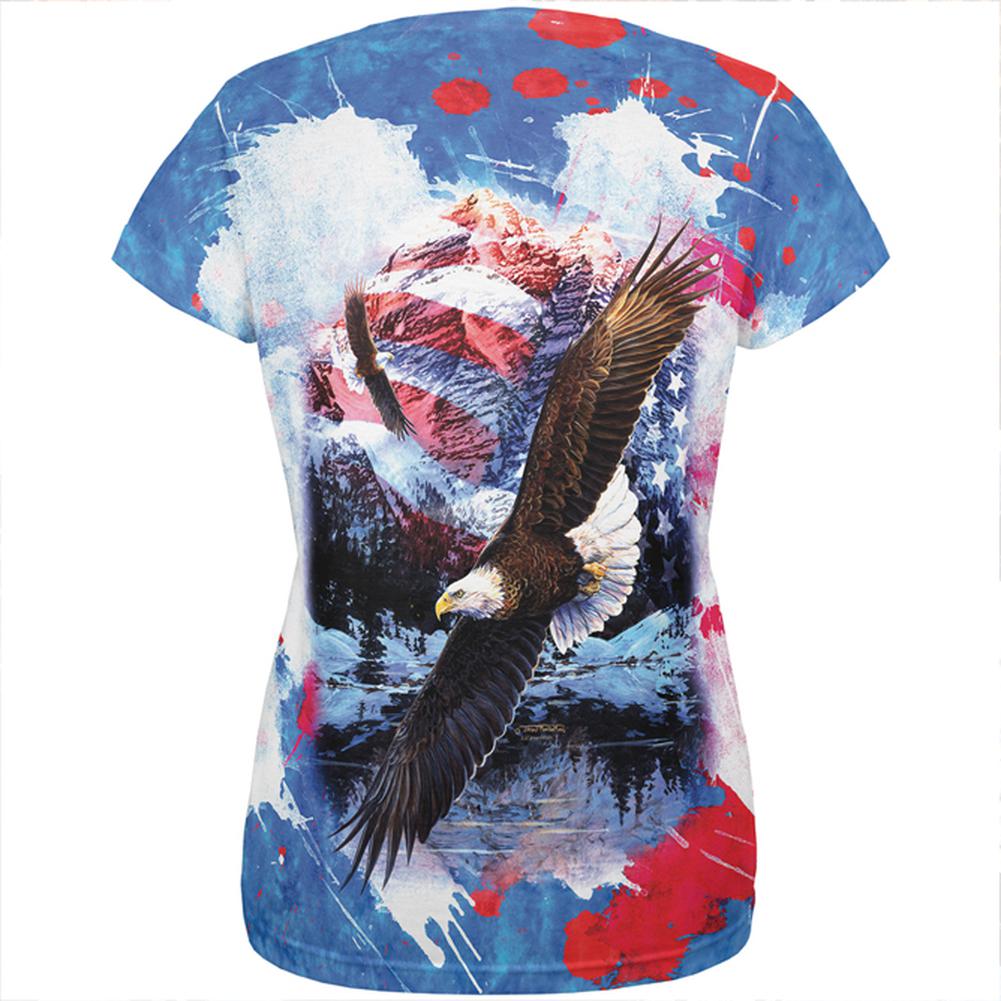 4th of July American Flag Bald Eagle Splatter All Over Womens T Shirt Women's T-Shirts Old Glory   