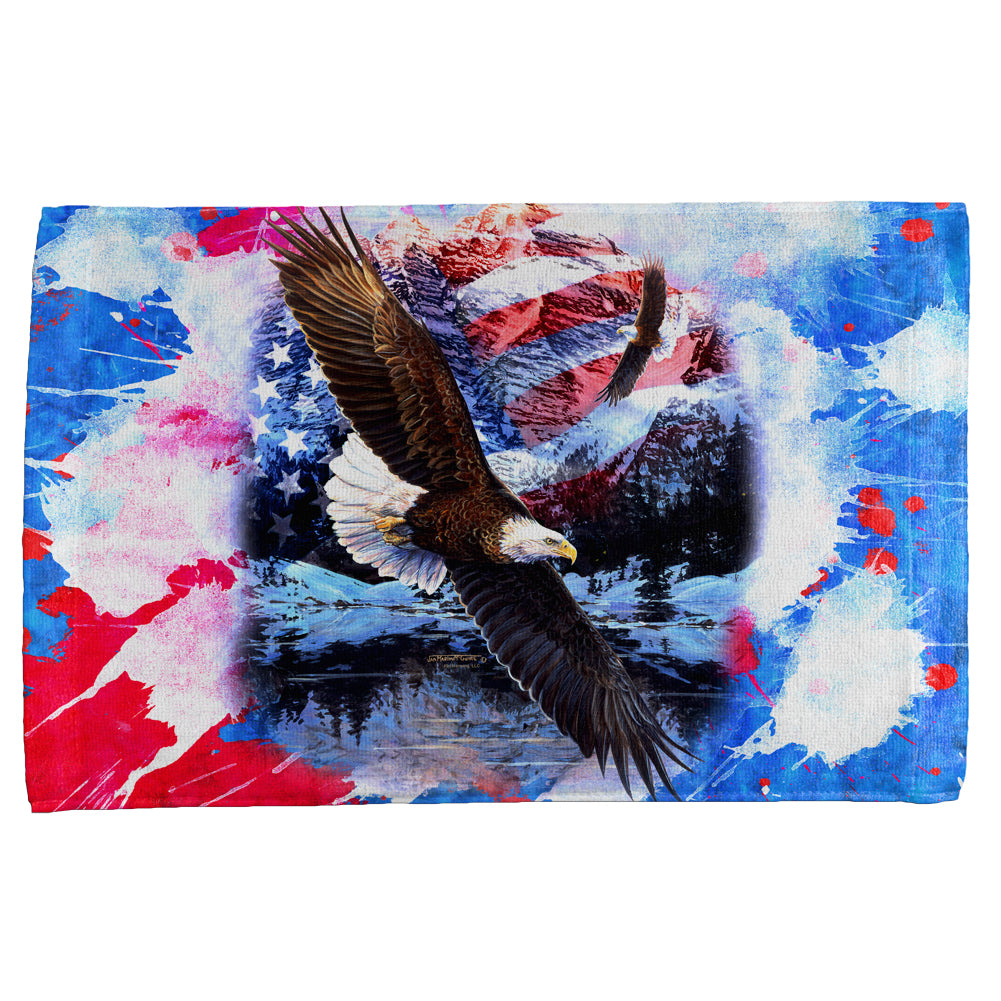 4th of July American Flag Bald Eagle Splatter All Over Hand Towel Hand Towel 4th of July OS Multicolor 