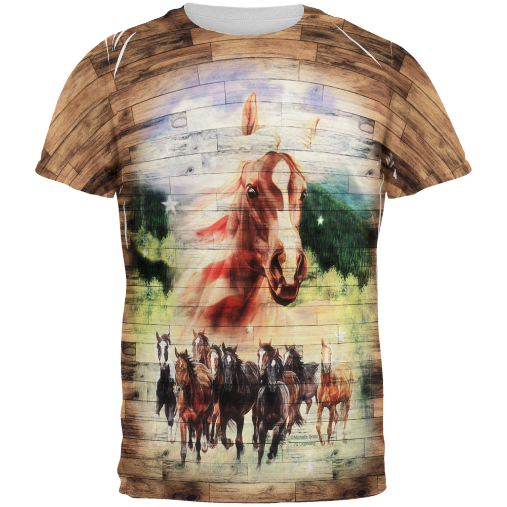 4th of July Wild Horse Mustang Patriot All Over Mens T Shirt Men's T-Shirts 4th of July 2XL Multicolor 