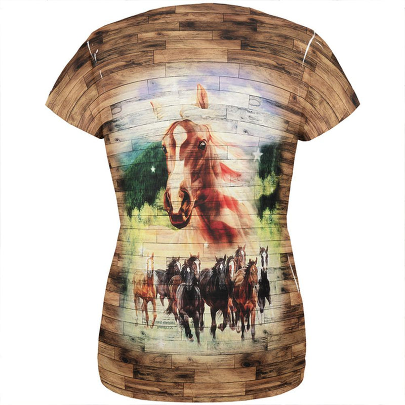 4th of July Wild Horse Mustang Patriot All Over Womens T Shirt Women's T-Shirts Old Glory   