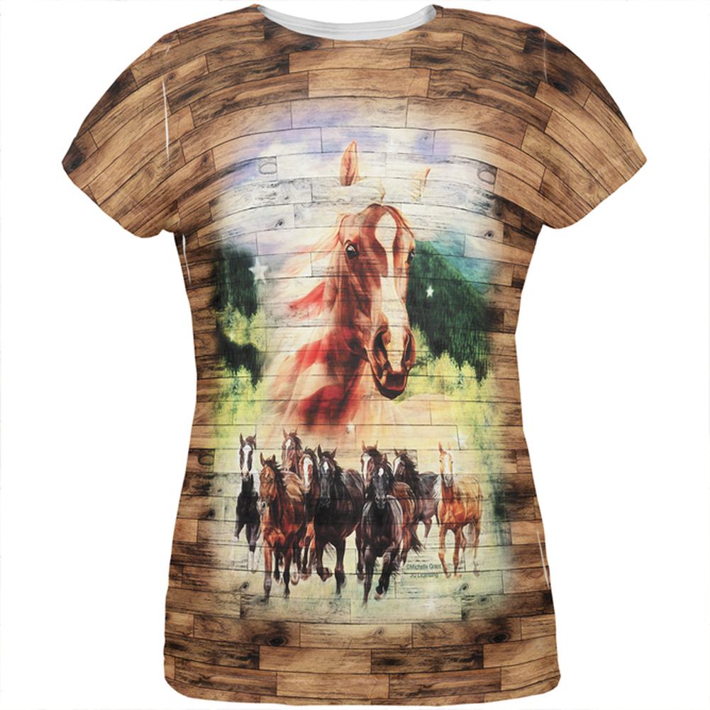 4th of July Wild Horse Mustang Patriot All Over Womens T Shirt Women's T-Shirts Old Glory 2XL Multi 