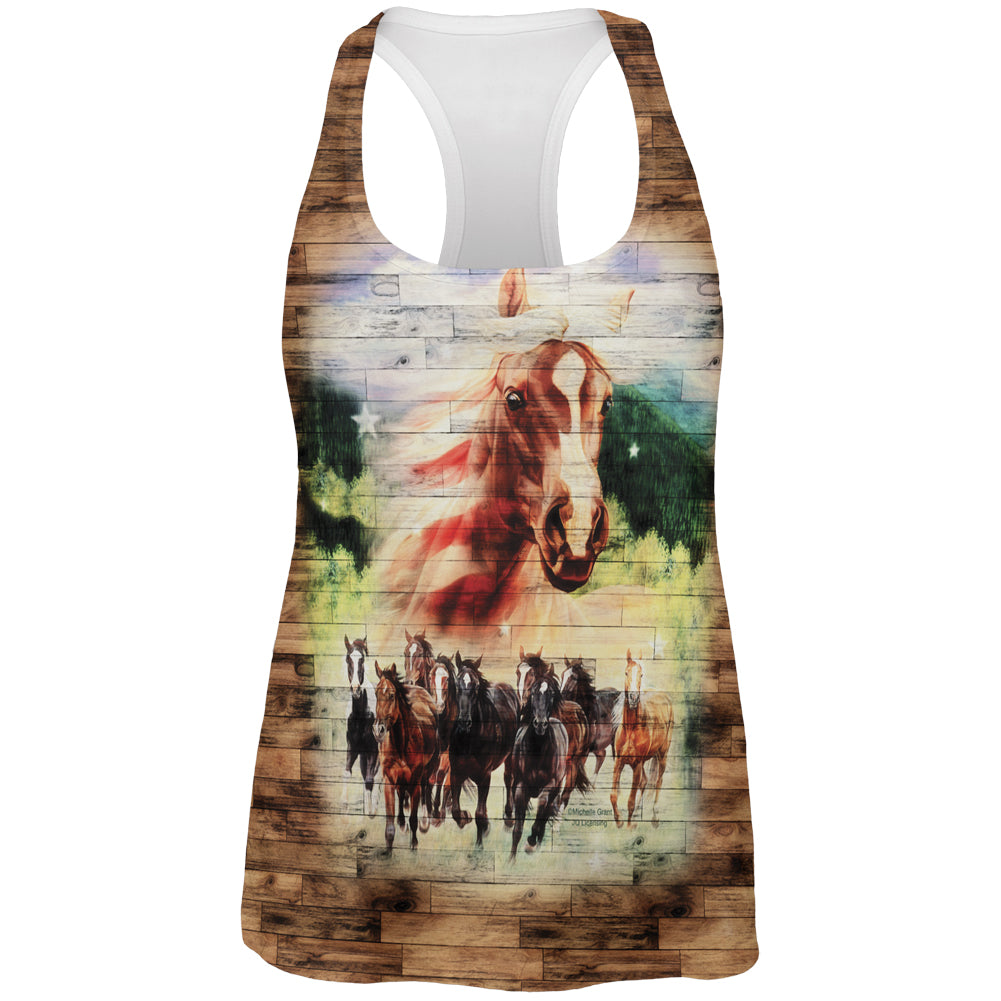 4th of July Wild Horse Mustang Patriot All Over Womens Work Out Tank Top Women's Tank Tops 4th of July 2XL Multicolor 