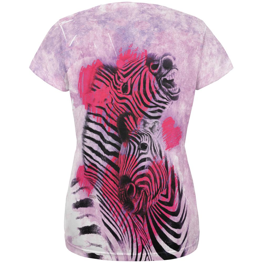 Zebra Lovers Valentines Hearts All Over Womens T Shirt Women's T-Shirts Old Glory   