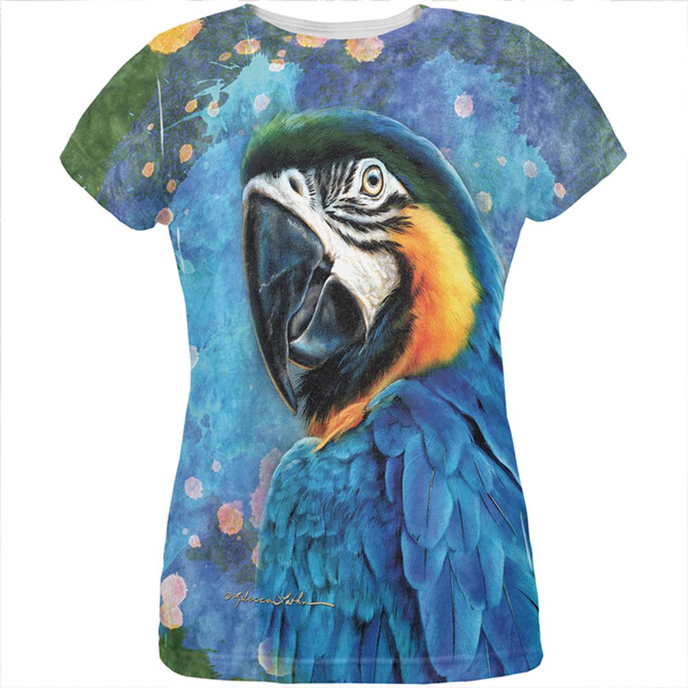 Exotic Blue Gold Macaw All Over Womens T Shirt Women's T-Shirts Old Glory 2XL Multi 