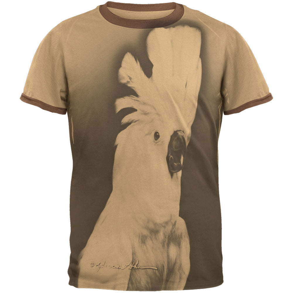 Cocky Cockatoo Mens Ringer T Shirt Men's T-Shirts Old Glory 2XL Brown 