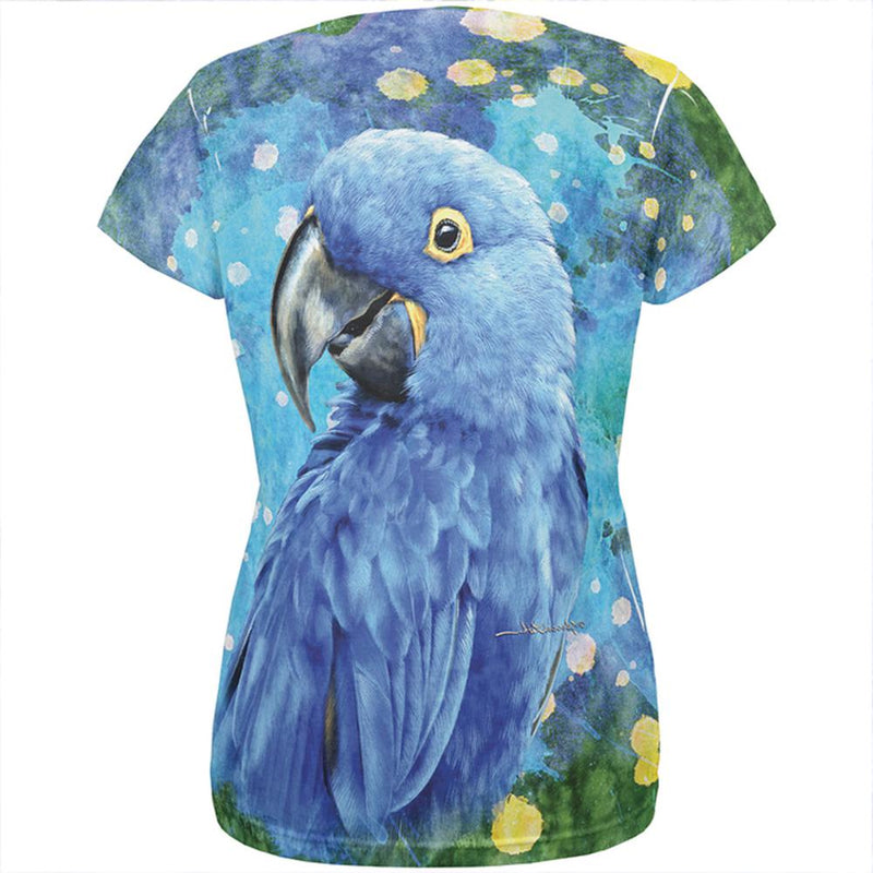 Blue Hyacinth Macaw Splatter All Over Womens T Shirt Women's T-Shirts Old Glory   