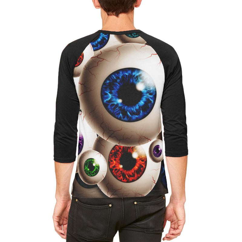 Creepy Watcher Eyeballs Mens Raglan T Shirt Men's T-Shirts Old Glory   