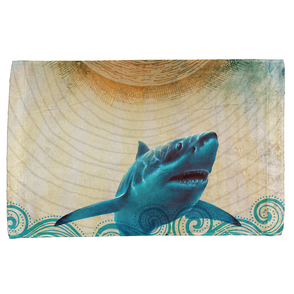 Great White Shark in Waves All Over Hand Towel Hand Towel Old Glory OS Multi 