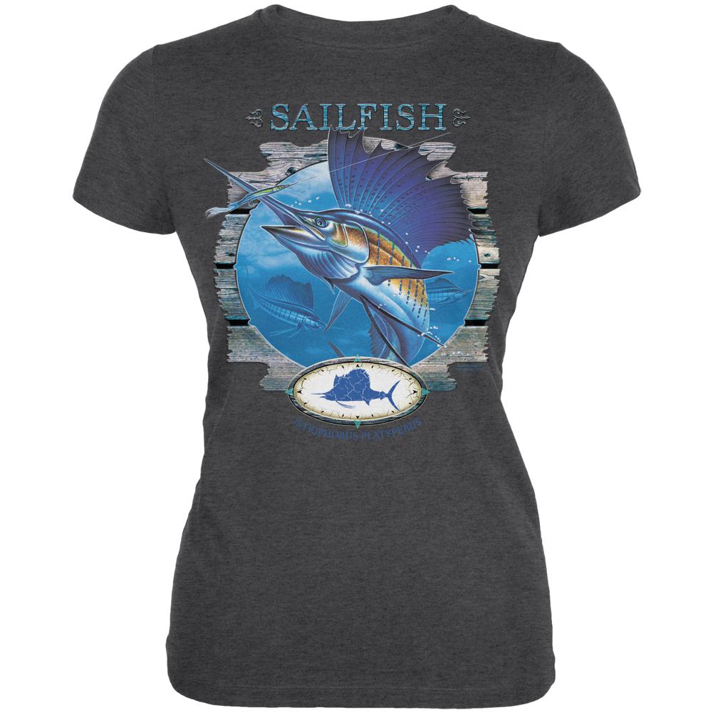 Sailfish Deep Sea Fishing Juniors Soft T Shirt Juniors T-Shirts Old Glory 2XL Deep Heather 