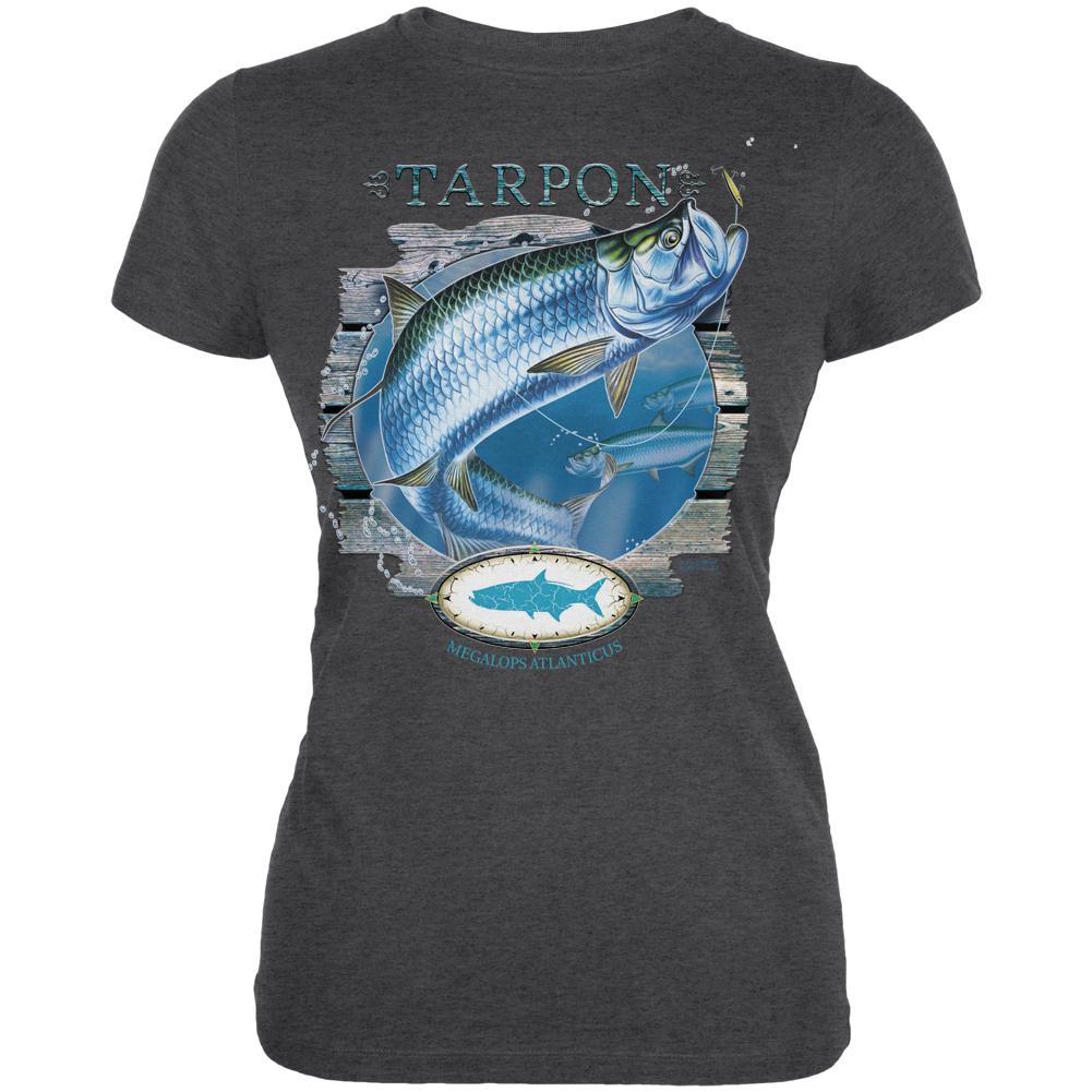 Tarpon Deep Sea Fishing Juniors Soft T Shirt Juniors T-Shirts Old Glory 2XL Deep Heather 