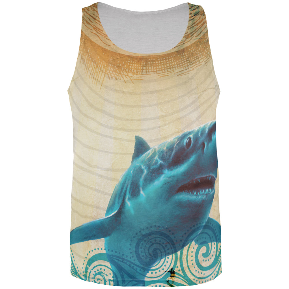 Great White Shark in Waves All Over Mens Tank Top Men's Tank Tops Old Glory 3XL Multi 