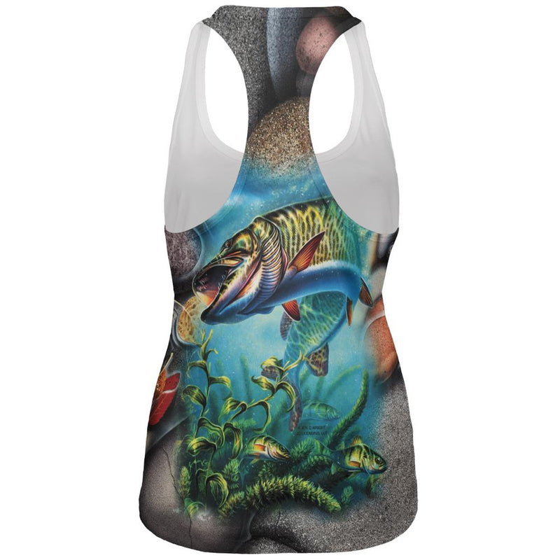 Muskie Fishing All Over Womens Work Out Tank Top Women's Tank Tops Old Glory   