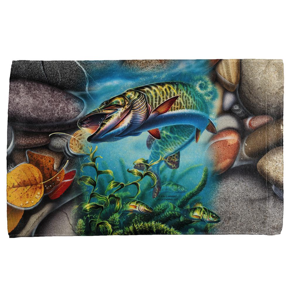 Muskie Fishing All Over Hand Towel Hand Towel Old Glory OS Multi 