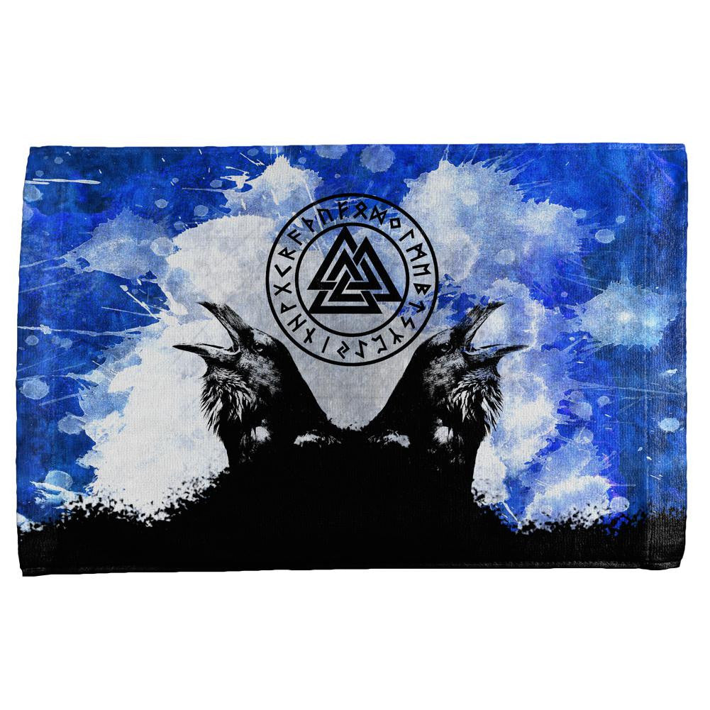 Huginn and Muninn Odin's Ravens Blue Splatter All Over Hand Towel Hand Towel Old Glory OS Multi 