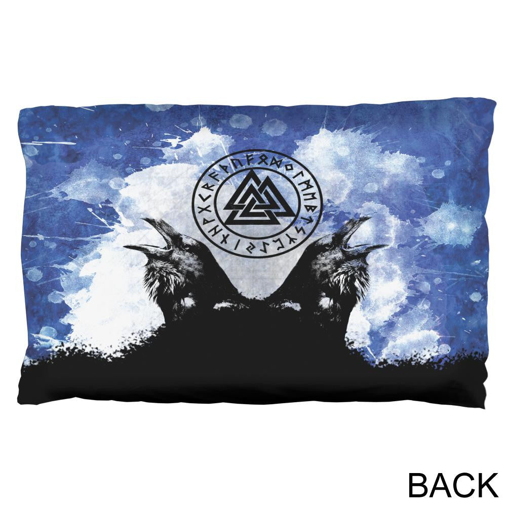 Huginn and Muninn Odin's Ravens Blue Splatter Pillow Case Pillowcases Old Glory   