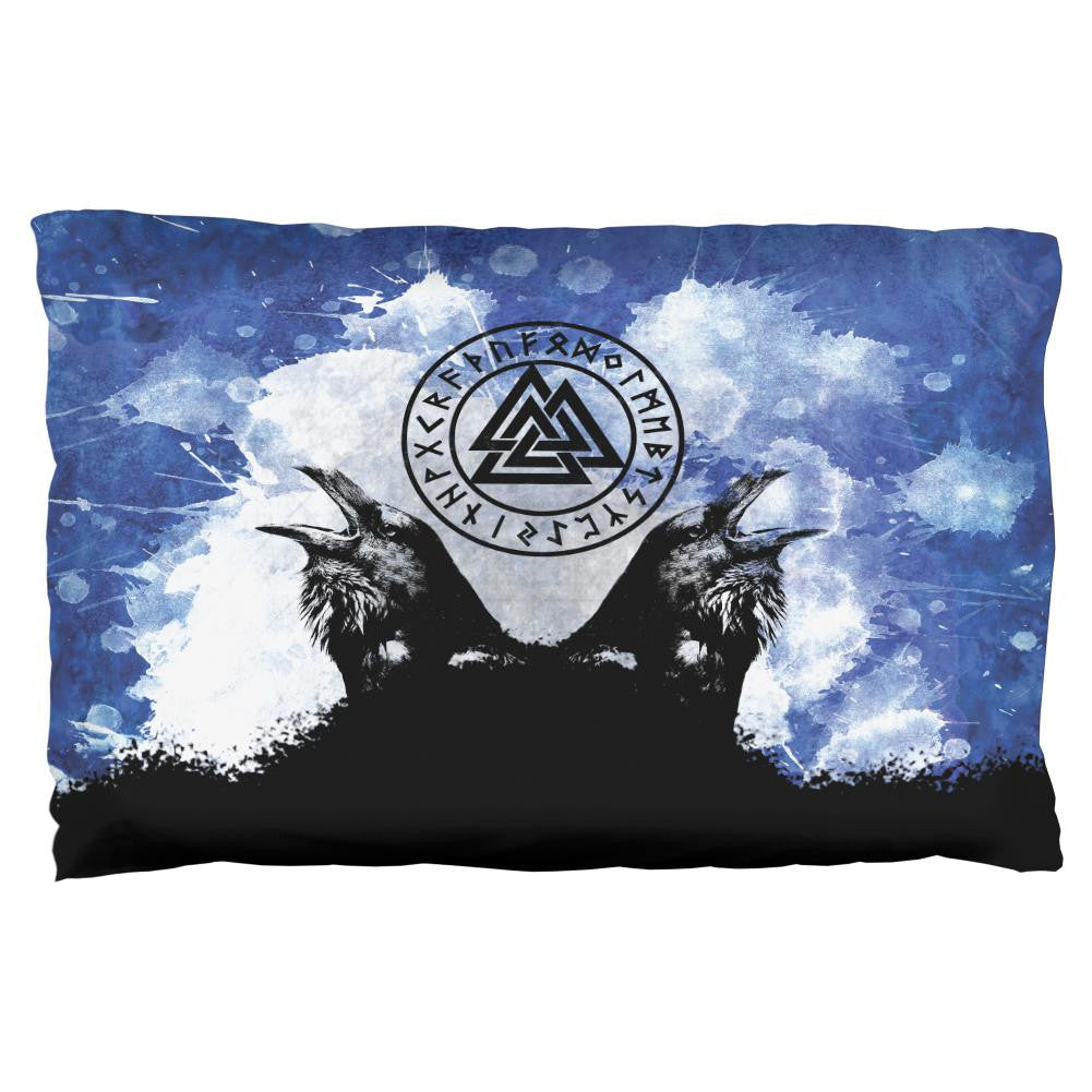 Huginn and Muninn Odin's Ravens Blue Splatter Pillow Case Pillowcases Old Glory OS Multi 