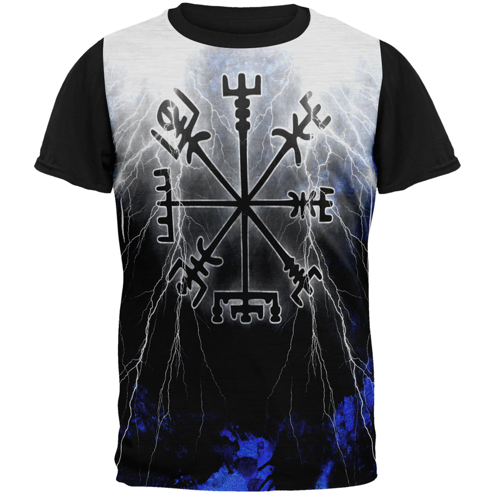 Vegvisir Nordic Viking Storm Compass All Over Mens Black Back T Shirt Men's T-Shirts Old Glory 2XL White 