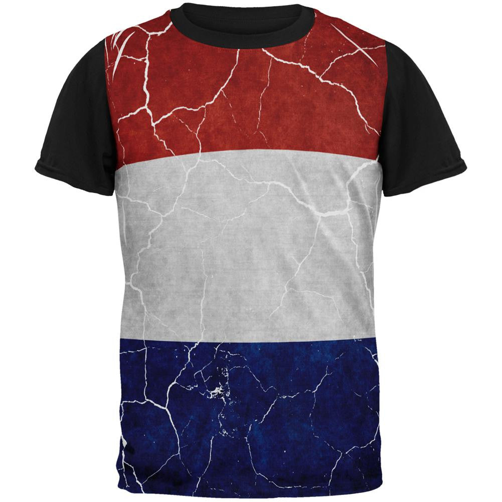 Distressed Netherlands Flag All Over Mens Black Back T Shirt Men's T-Shirts Old Glory SM Multi 