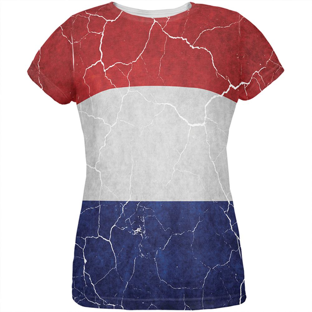 Distressed Netherlands Flag All Over Womens T Shirt Women's T-Shirts Old Glory 2XL Multi 