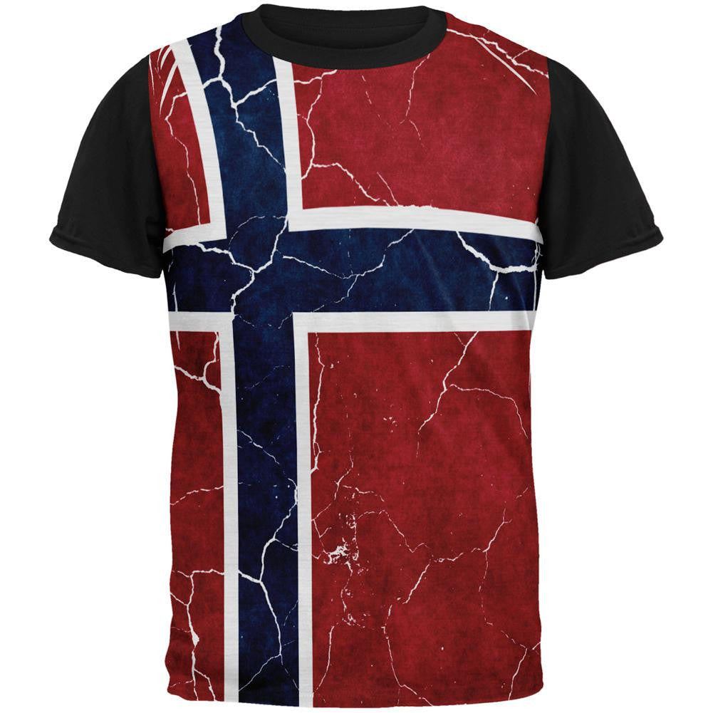 Distressed Norwegian Flag All Over Mens Black Back T Shirt Men's T-Shirts Old Glory SM Multi 