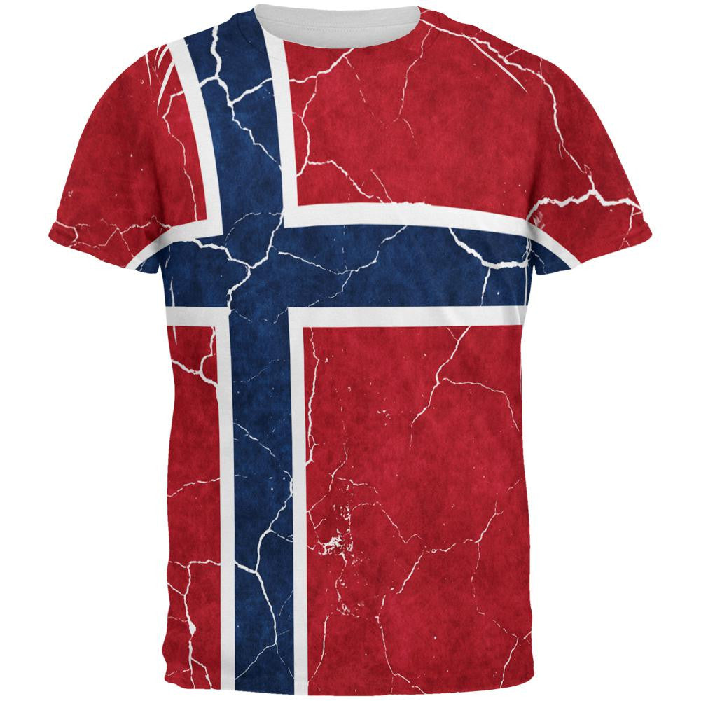 Distressed Norwegian Flag All Over Mens T Shirt Men's T-Shirts Old Glory 2XL Multi 