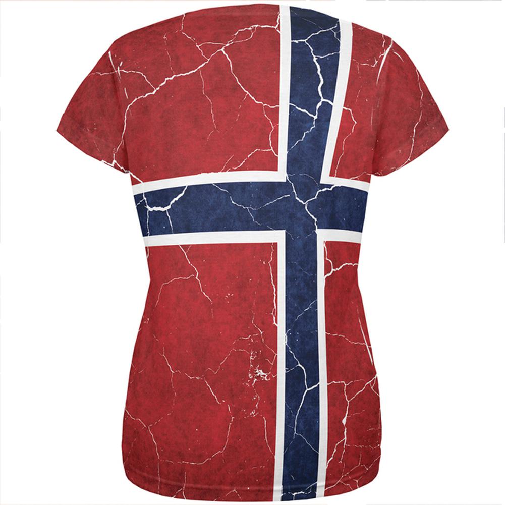 Distressed Norwegian Flag All Over Womens T Shirt Women's T-Shirts Old Glory   