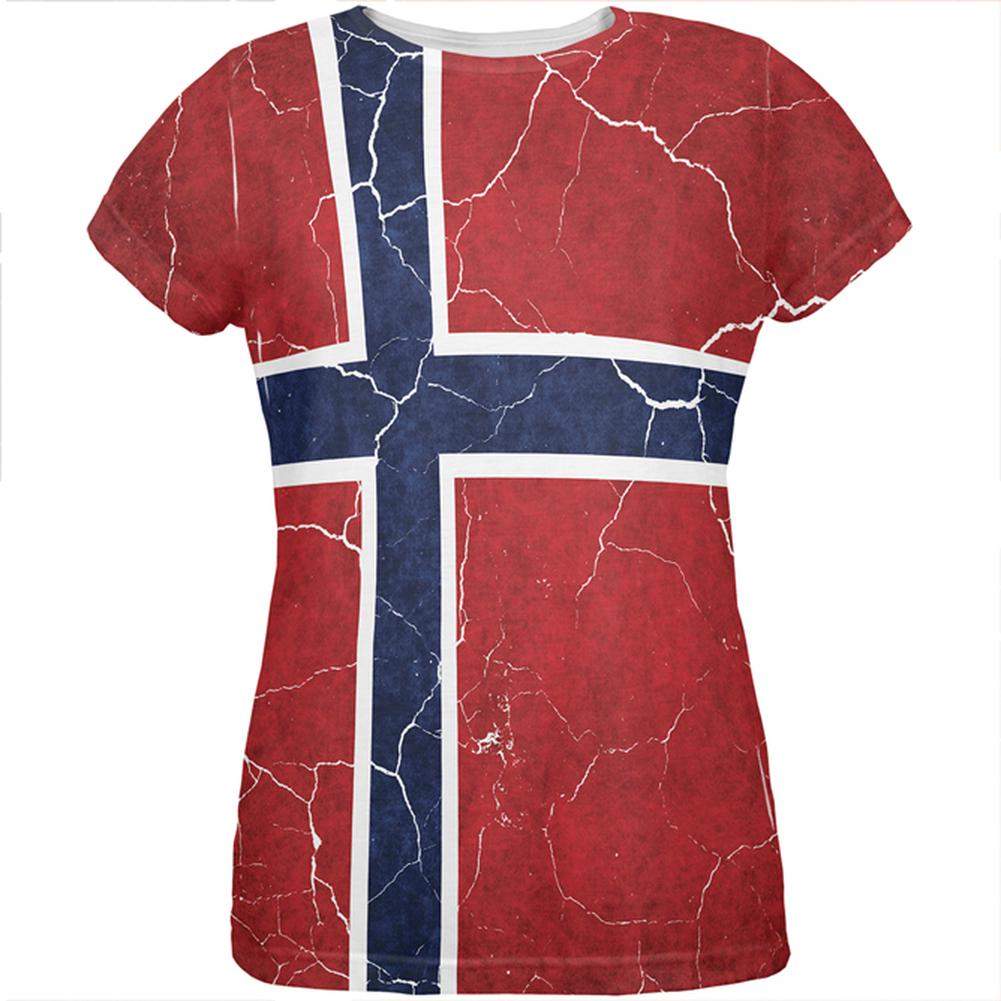 Distressed Norwegian Flag All Over Womens T Shirt Women's T-Shirts Old Glory 2XL Multi 