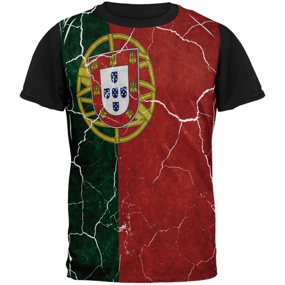 Distressed Portuguese Flag All Over Mens Black Back T Shirt Men's T-Shirts Old Glory SM Multi 