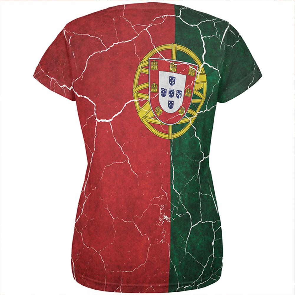 Distressed Portuguese Flag All Over Womens T Shirt Women's T-Shirts Old Glory   