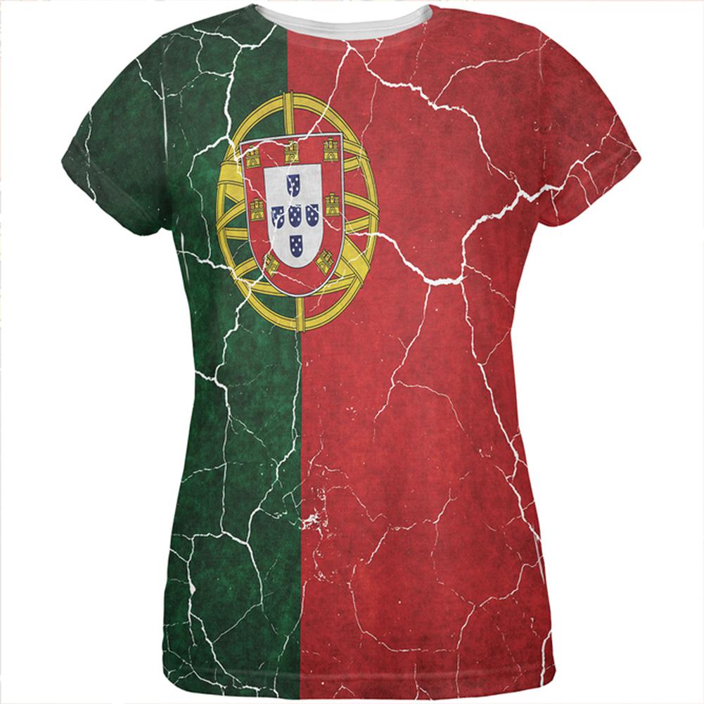 Distressed Portuguese Flag All Over Womens T Shirt Women's T-Shirts Old Glory 2XL Multi 