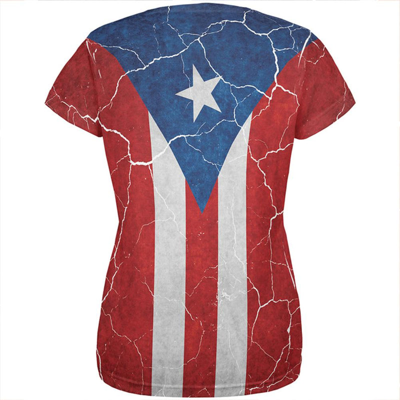 Distressed Puerto Rican Flag All Over Womens T Shirt Women's T-Shirts Old Glory   