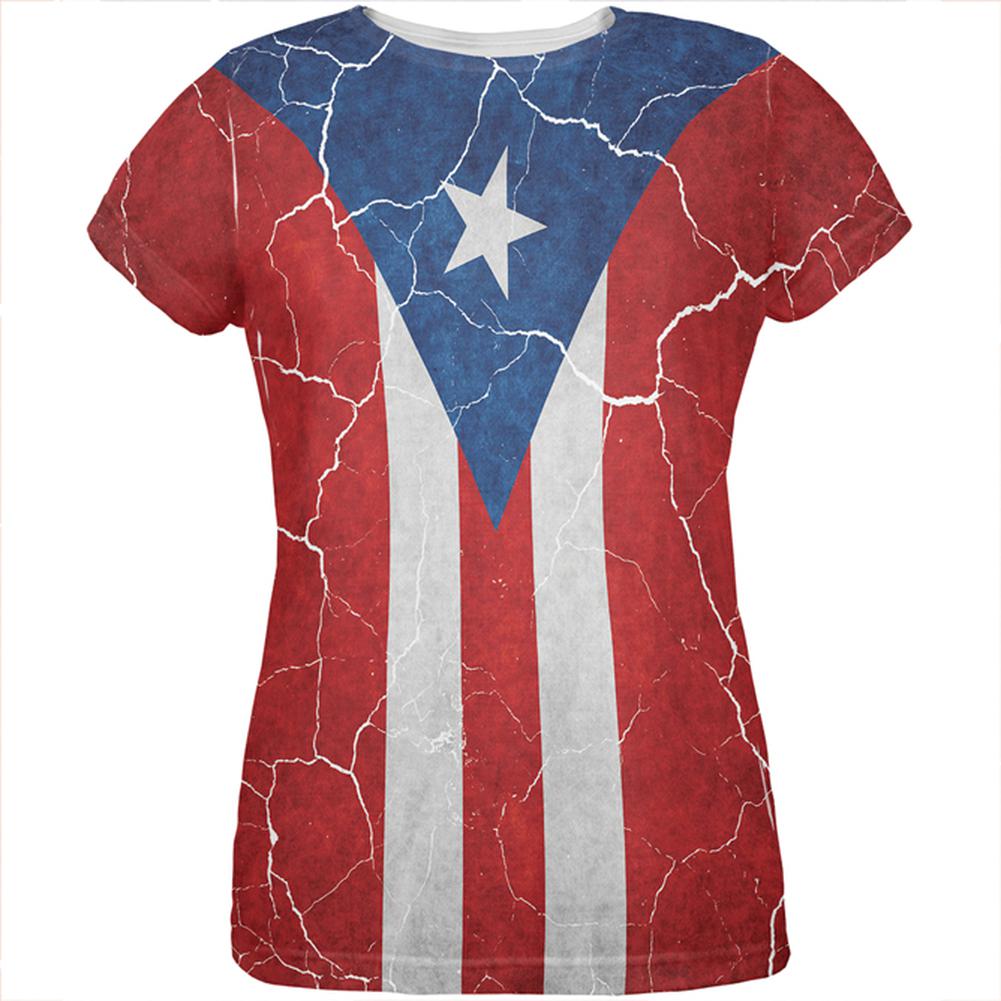 Distressed Puerto Rican Flag All Over Womens T Shirt Women's T-Shirts Old Glory 2XL Multi 