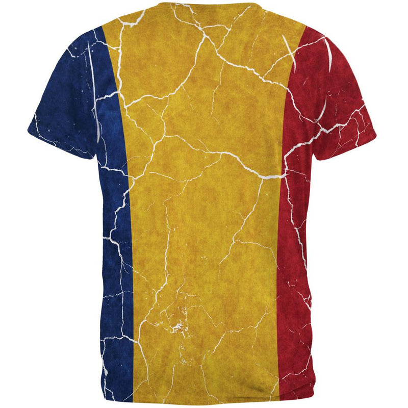 Distressed Romanian Flag All Over Mens T Shirt Men's T-Shirts Old Glory   