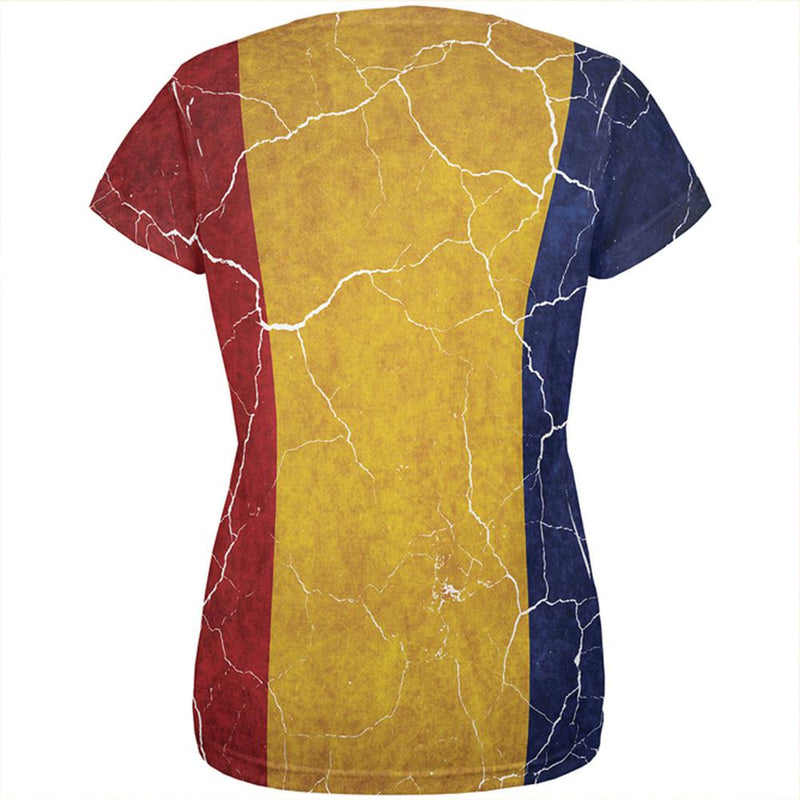 Distressed Romanian Flag All Over Womens T Shirt Women's T-Shirts Old Glory   