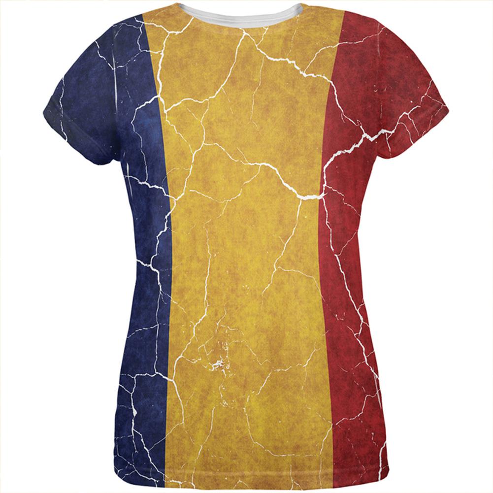 Distressed Romanian Flag All Over Womens T Shirt Women's T-Shirts Old Glory 2XL Multi 