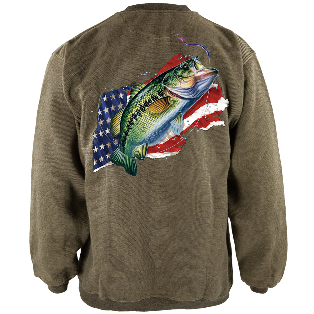 4th Of July American Fisherman Bass Henley Mens Pullover Sweatshirt Men's Sweatshirts 4th of July LG Green 