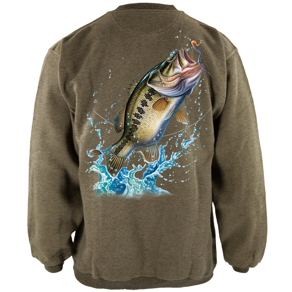 Bass Leaping in Action Henley Mens Pullover Sweatshirt Men's Sweatshirts Old Glory LG Green 