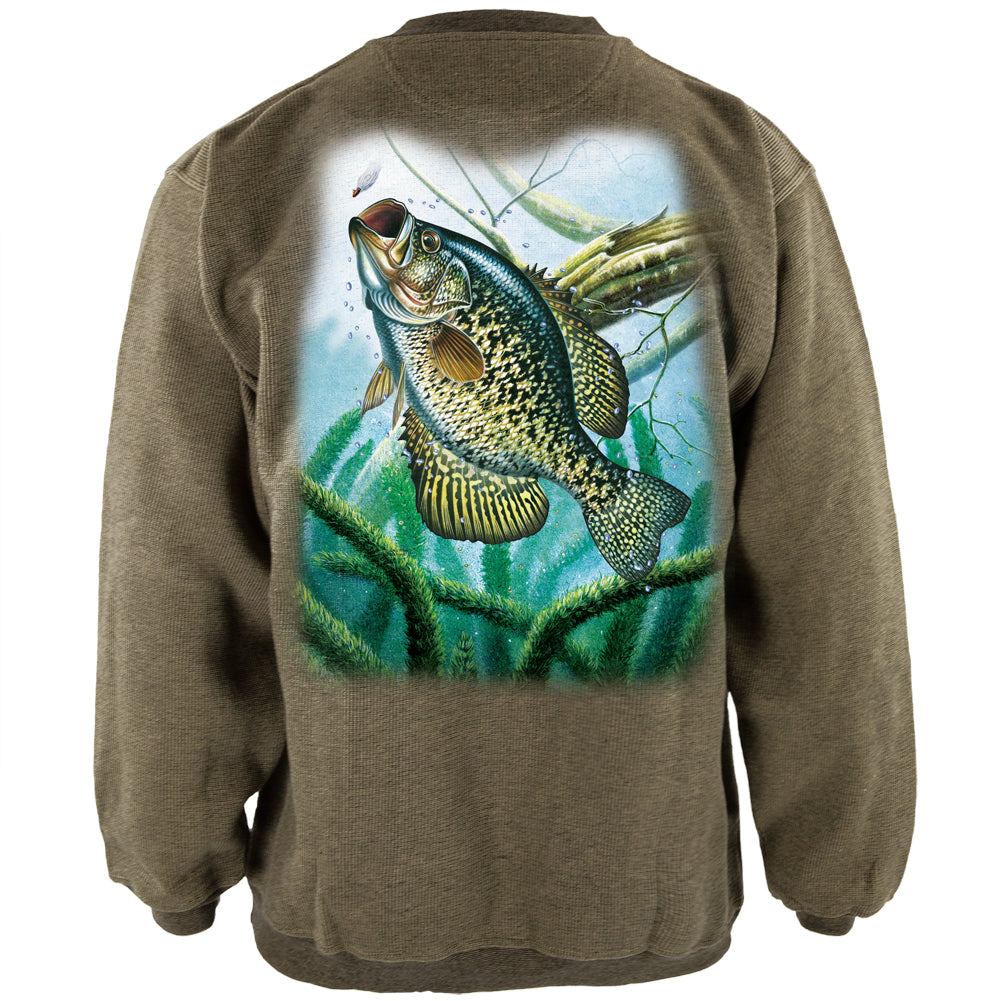 Action Crappie Fishing Henley Mens Pullover Sweatshirt Men's Sweatshirts Old Glory LG Green 