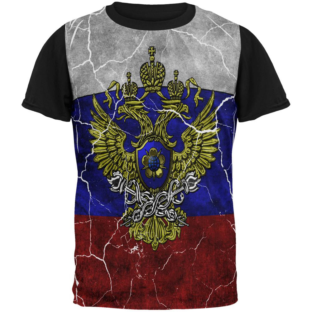 Distressed Russian Imperial Flag All Over Mens Black Back T Shirt Men's T-Shirts Old Glory SM Multi 
