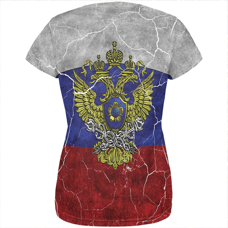 Distressed Russian Imperial Flag All Over Womens T Shirt Women's T-Shirts Old Glory   