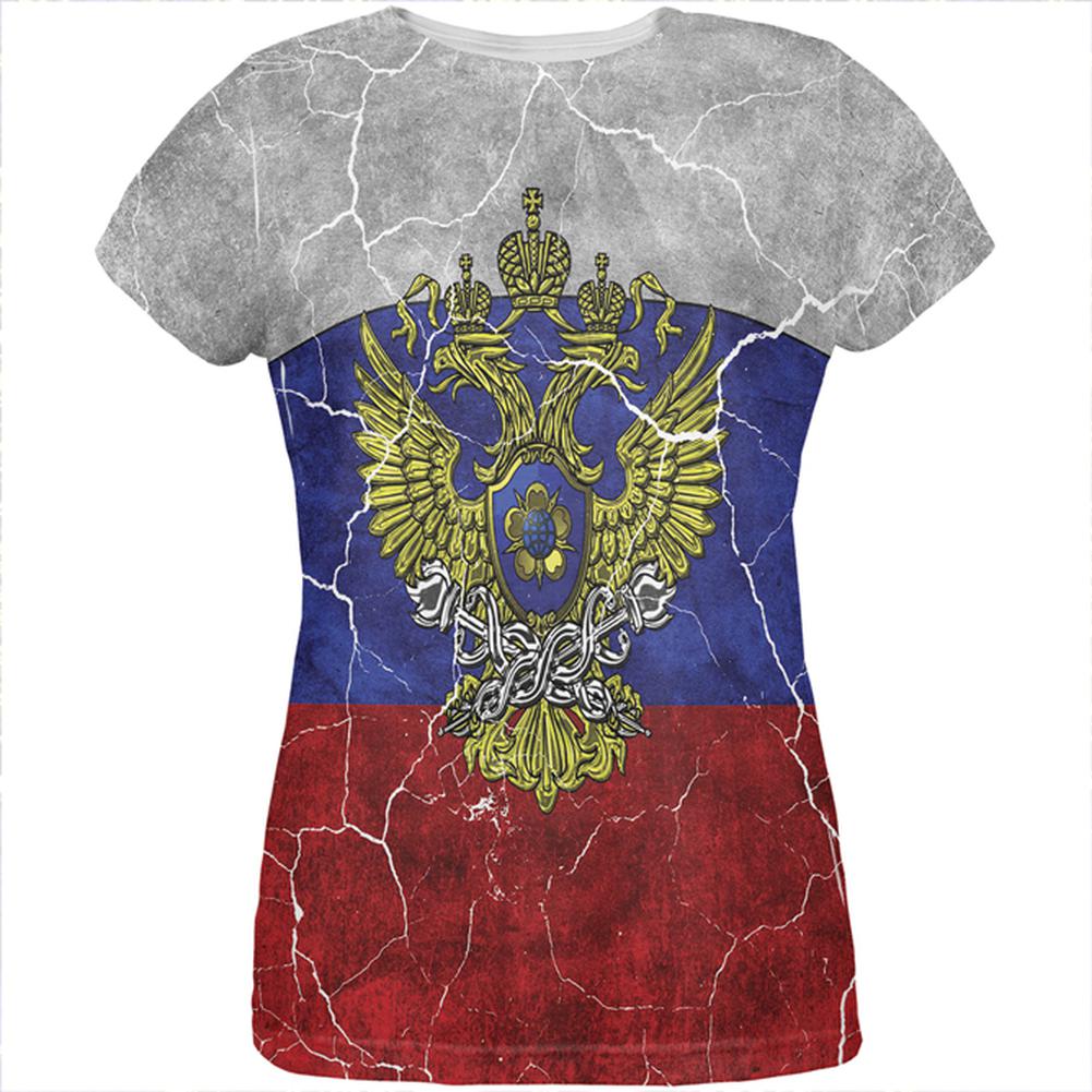 Distressed Russian Imperial Flag All Over Womens T Shirt Women's T-Shirts Old Glory 2XL Multi 