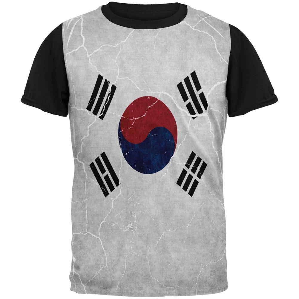 Distressed South Korean Flag All Over Mens Black Back T Shirt Men's T-Shirts Old Glory SM Multi 