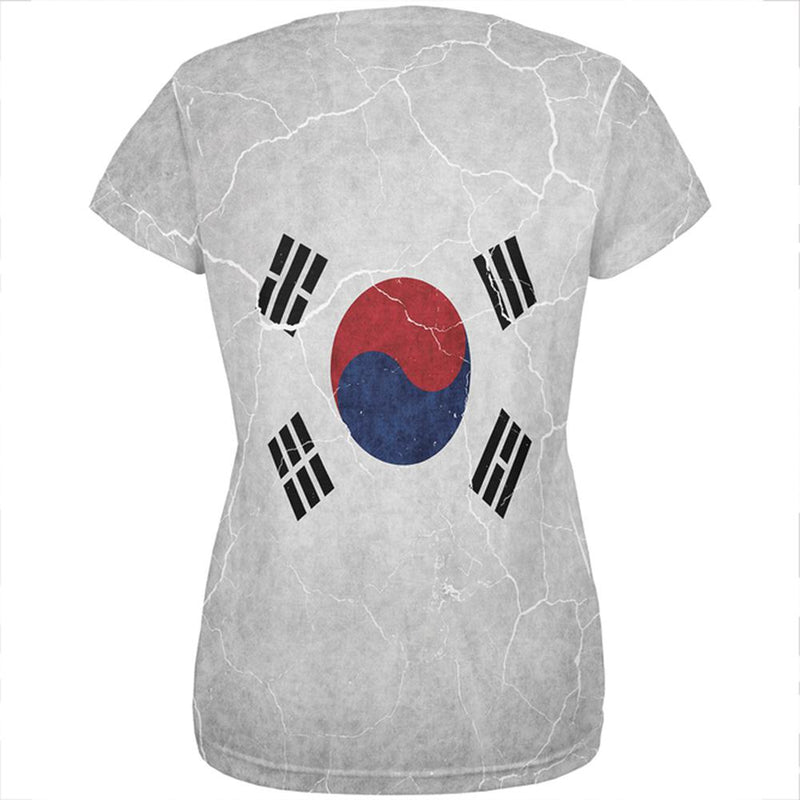 Distressed South Korean Flag All Over Womens T Shirt Women's T-Shirts Old Glory   