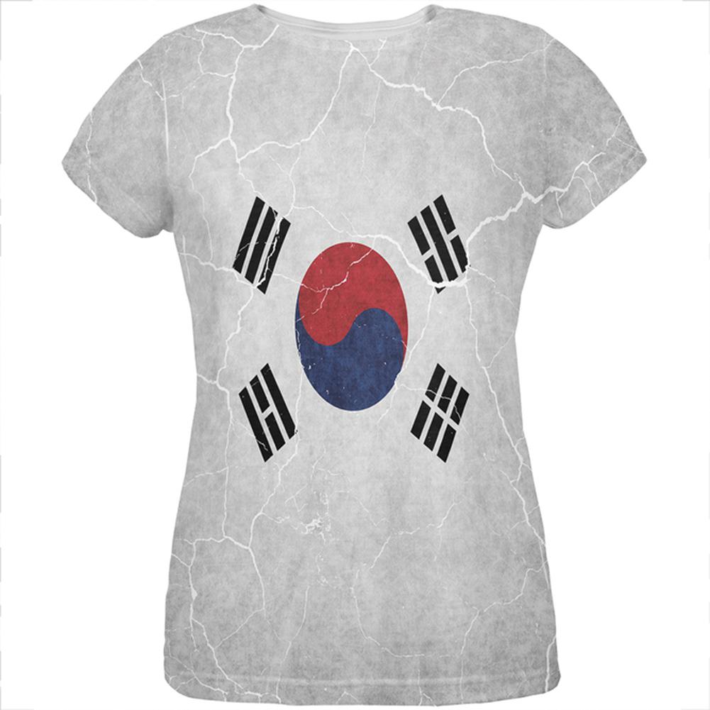 Distressed South Korean Flag All Over Womens T Shirt Women's T-Shirts Old Glory 2XL Multi 