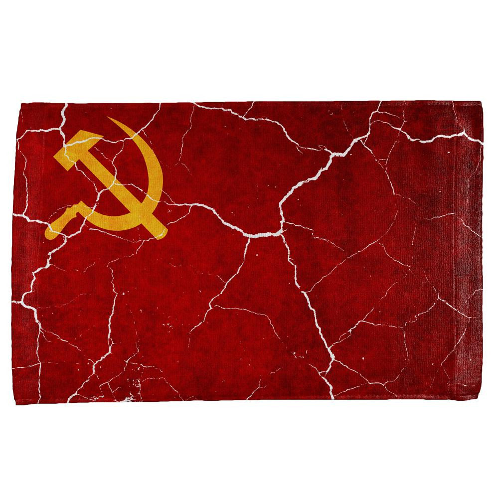 Distressed Soviet Union Flag All Over Hand Towel Hand Towel Old Glory OS Multi 