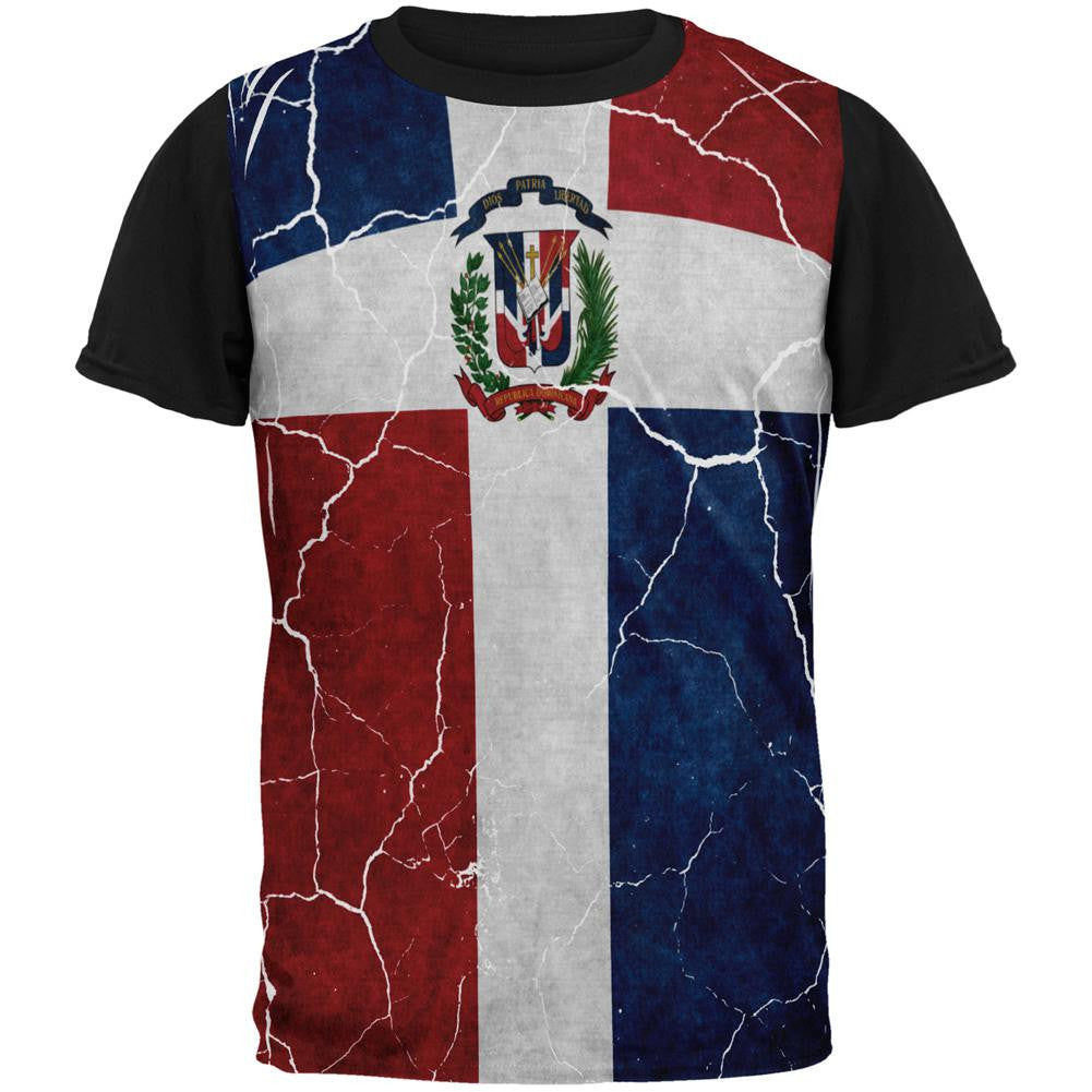 Distressed Dominican Republic Flag All Over Mens Black Back T Shirt Men's T-Shirts Old Glory SM Multi 