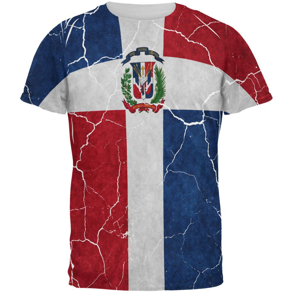 Distressed Dominican Republic Flag All Over Mens T Shirt Men's T-Shirts Old Glory 2XL Multi 